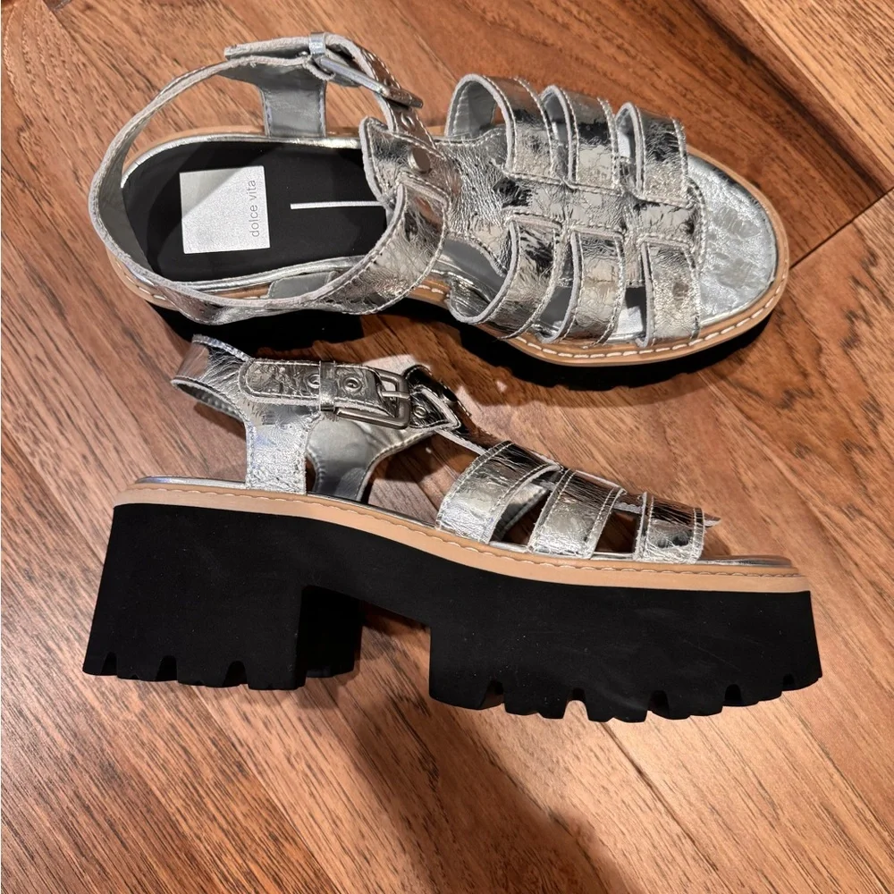 Dolce Vita Metallic Silver Platform Sandals - Picture 4 of 8
